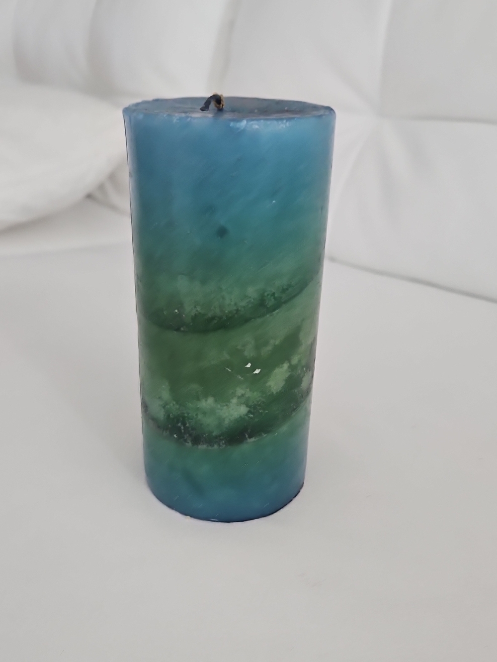 Blue-Green Layered Pillar Candle
